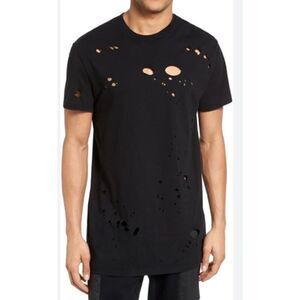 NEW NWT Hudson Jeans Short Sleeve Black Destructed T SHIRT men’s sz S $95